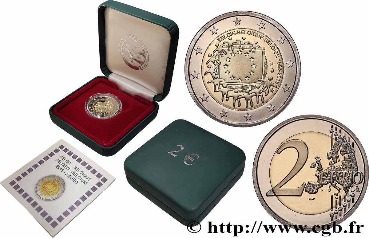 BELGIQUE BELLE EPREUVE 2 Euro 30e ANNIVERSAIRE DU DRAPEAU EUROPÉEN 2015 BE