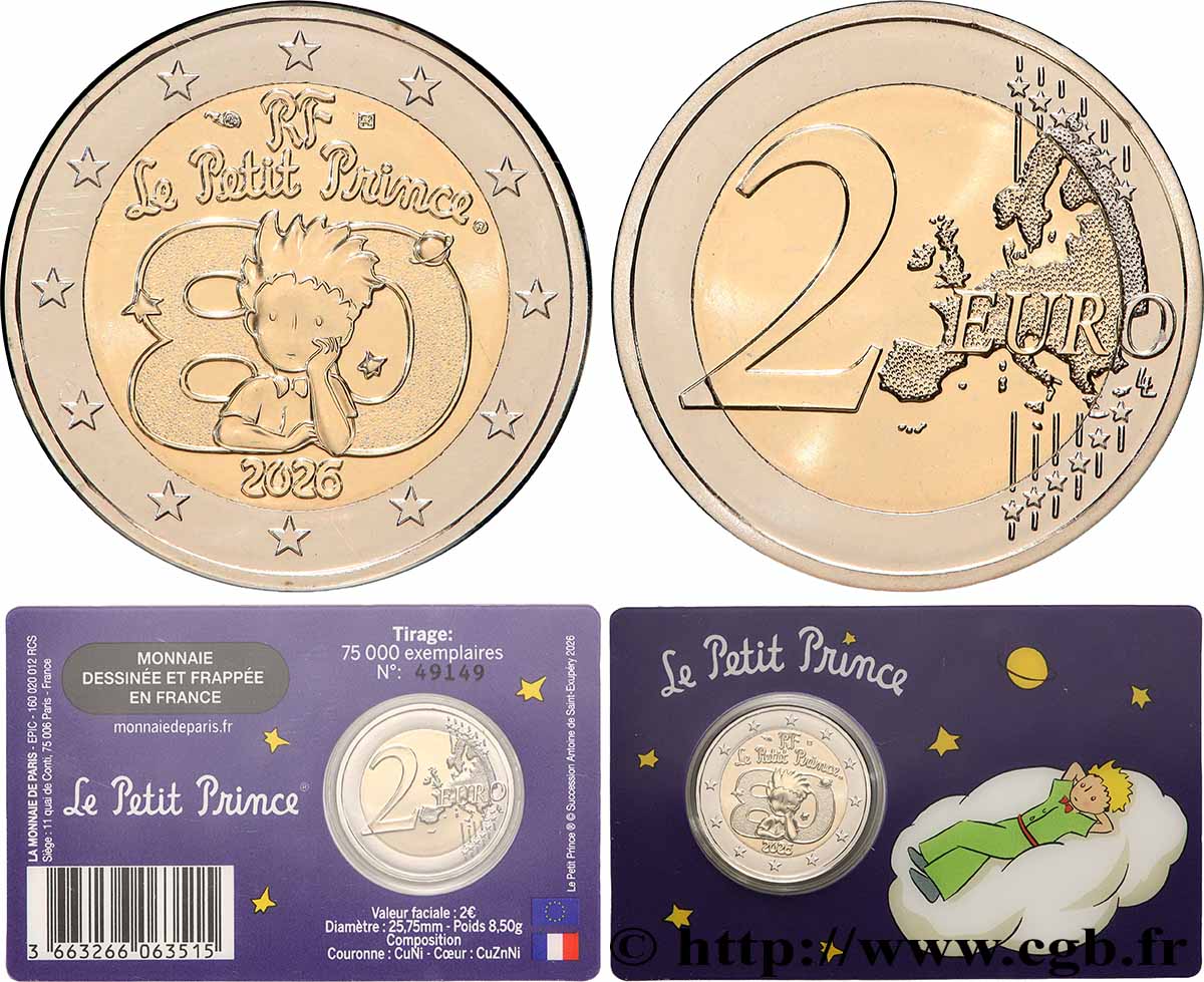 FRANCE Coin-Card 2 Euro LE PETIT PRINCE - blister Nuage 2026 BU