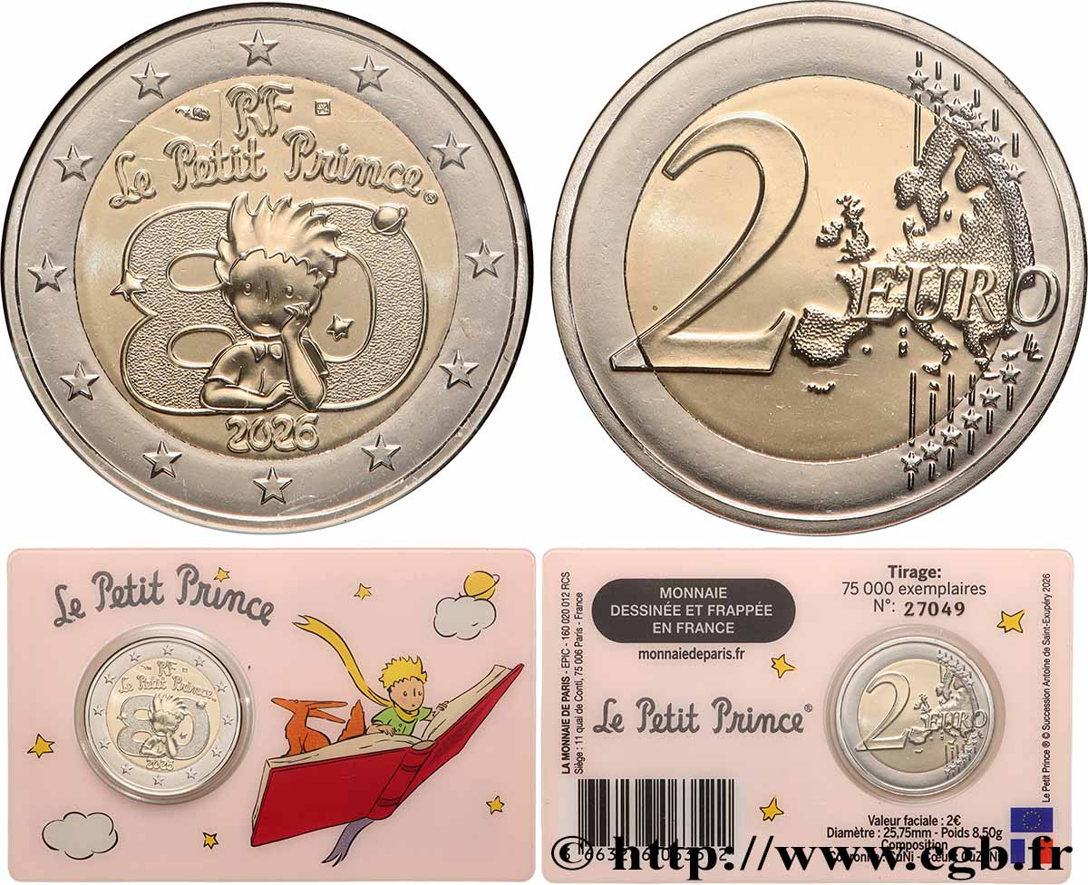 FRANCE Coin-Card 2 Euro LE PETIT PRINCE - blister Livre 2026 BU
