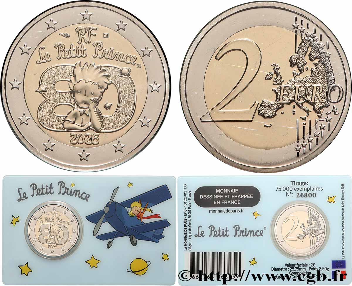 FRANCE Coin-Card 2 Euro LE PETIT PRINCE - blister Avion 2026 BU