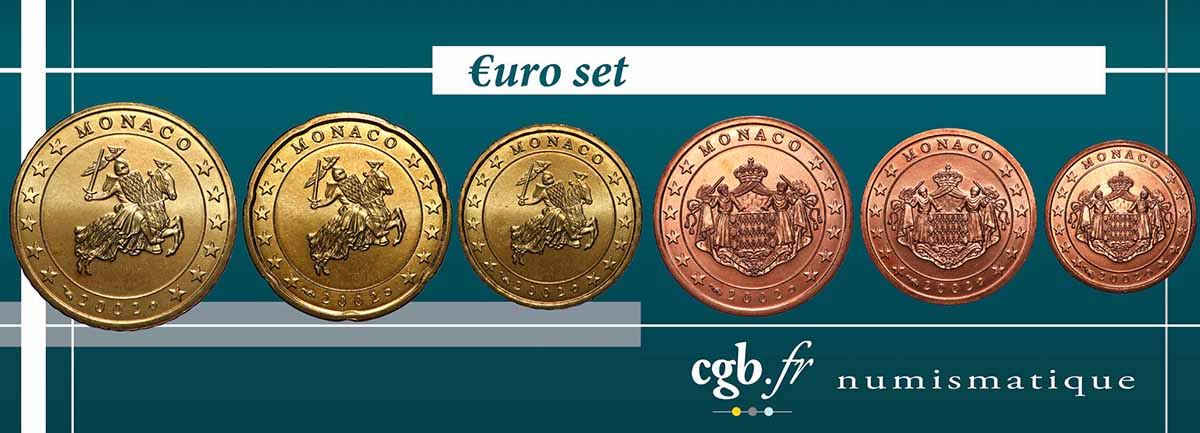 MONACO LOT DE 6 PIÈCES EURO (1 cent à 50 cent)  2002