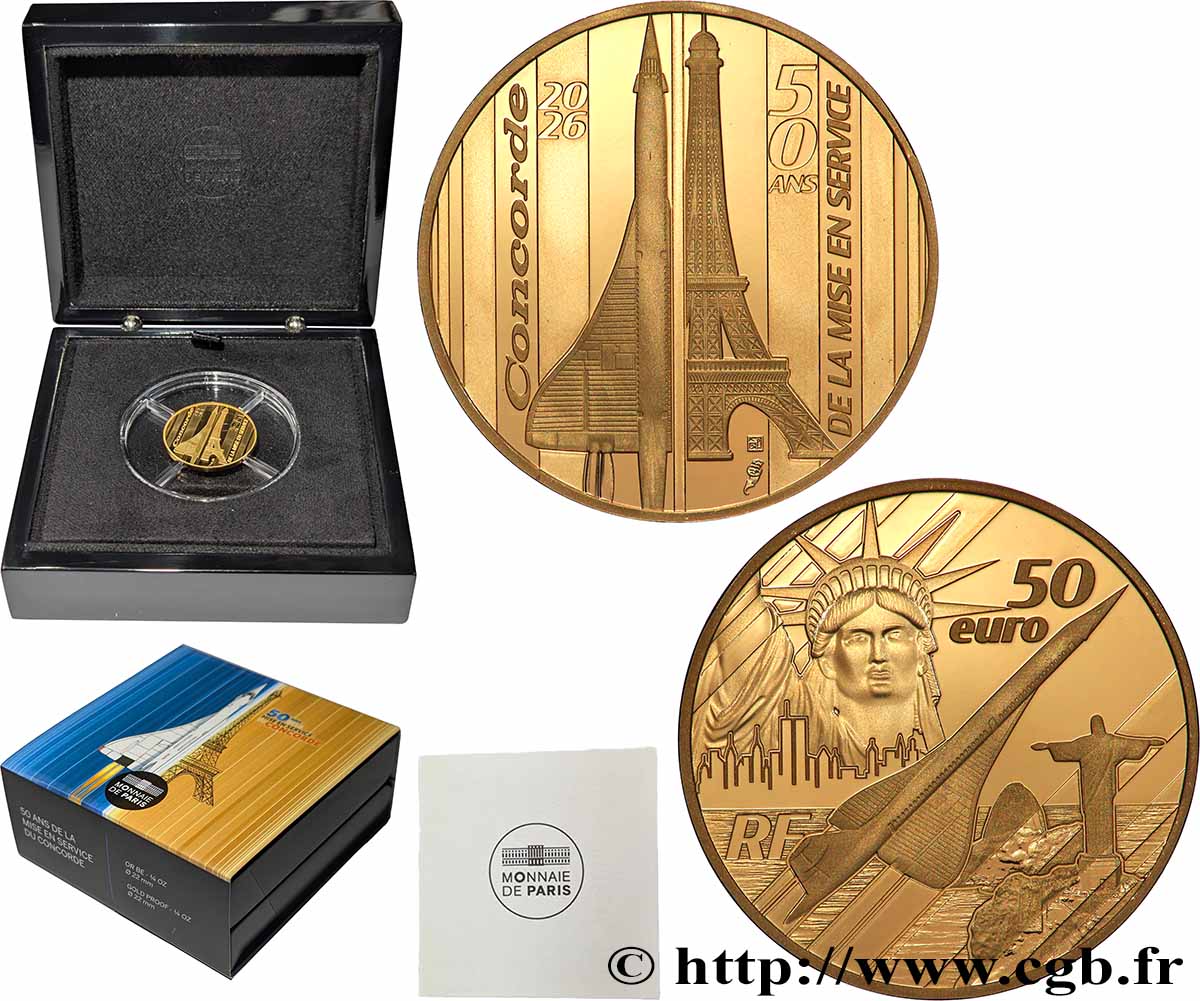 FRANCE Belle Epreuve 50 Euro (or 1/4 oz) CONCORDE 2026 BE