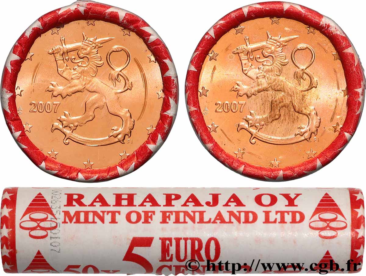FINLAND Rouleau 50 x 5 Cent LION HÉRALDIQUE 2007 MS