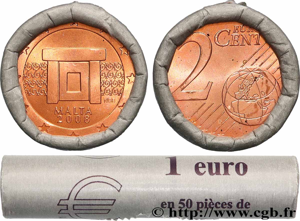 MALTE Rouleau 50 x 2 Cent TEMPLE DE MNAJDRA 2008 SPL
