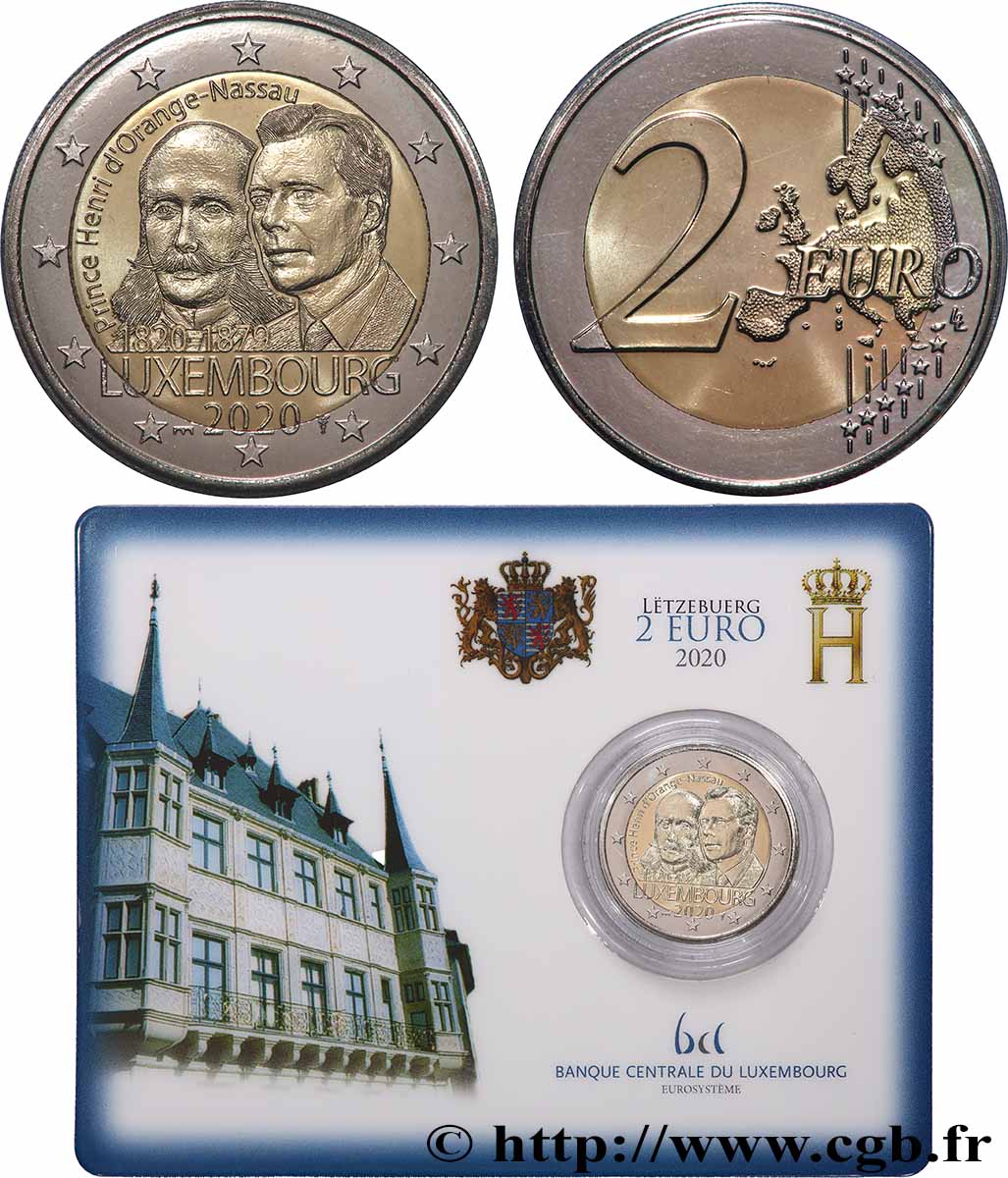 LUSSEMBURGO Coin-card 2 Euro 200 ANS PRINCE HENRI D’ORANGE 2020 BU