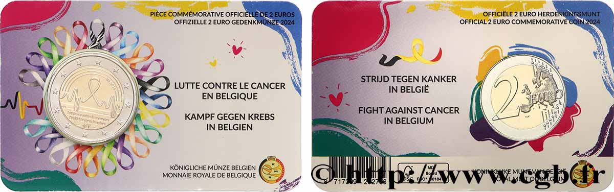 BÉLGICA Coin-card 2 Euro Lutte contre le Cancer, version française 2024 FDC