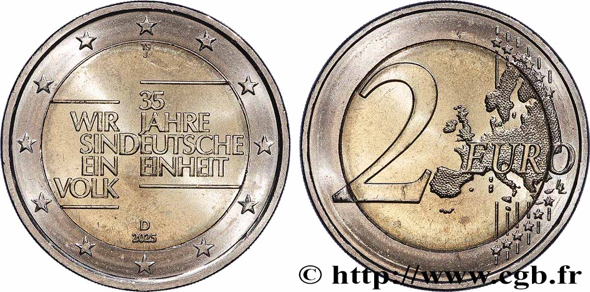 ALLEMAGNE 2 Euro 35 ANS RÉUNIFICATION ALLEMANDE - Hambourg - J 2025 SPL