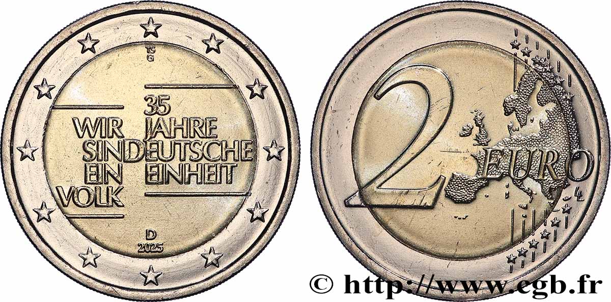 ALLEMAGNE 2 Euro 35 ANS RÉUNIFICATION ALLEMANDE - Karlsruhe - G 2025 SPL