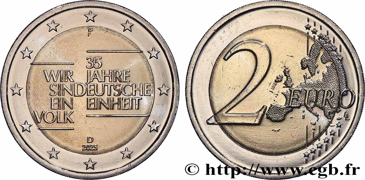 ALLEMAGNE 2 Euro 35 ANS RÉUNIFICATION ALLEMANDE - Stuttgart - F 2025 SPL