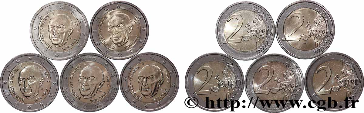 ALLEMAGNE lot 5 ateliers 2 Euro 150 ANS DE KONRAD ADENAUER 2026 SPL