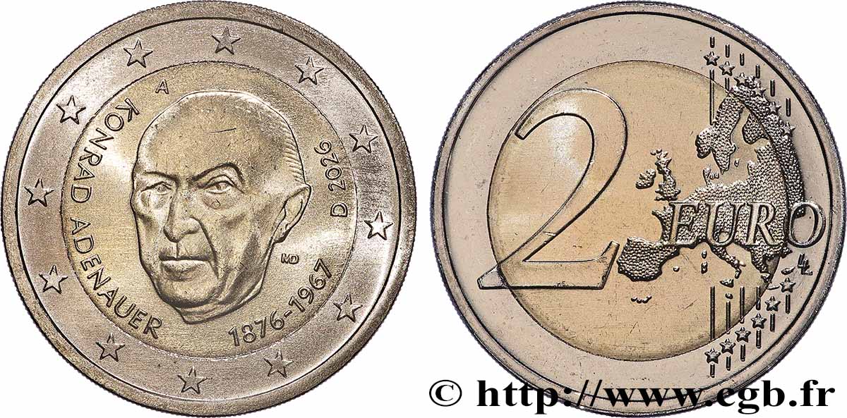 ALLEMAGNE 2 Euro 150 ANS DE KONRAD ADENAUER - Berlin - A 2026 SPL