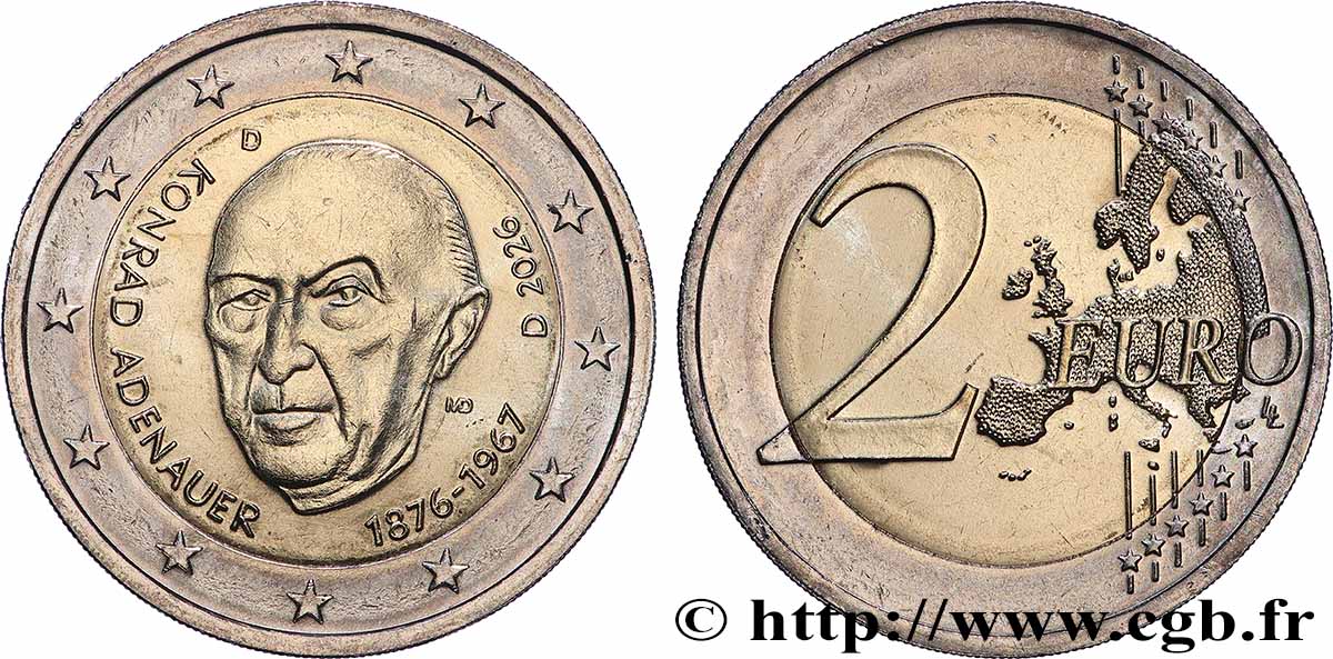 ALLEMAGNE 2 Euro 150 ANS DE KONRAD ADENAUER - Munich - D 2026 SPL