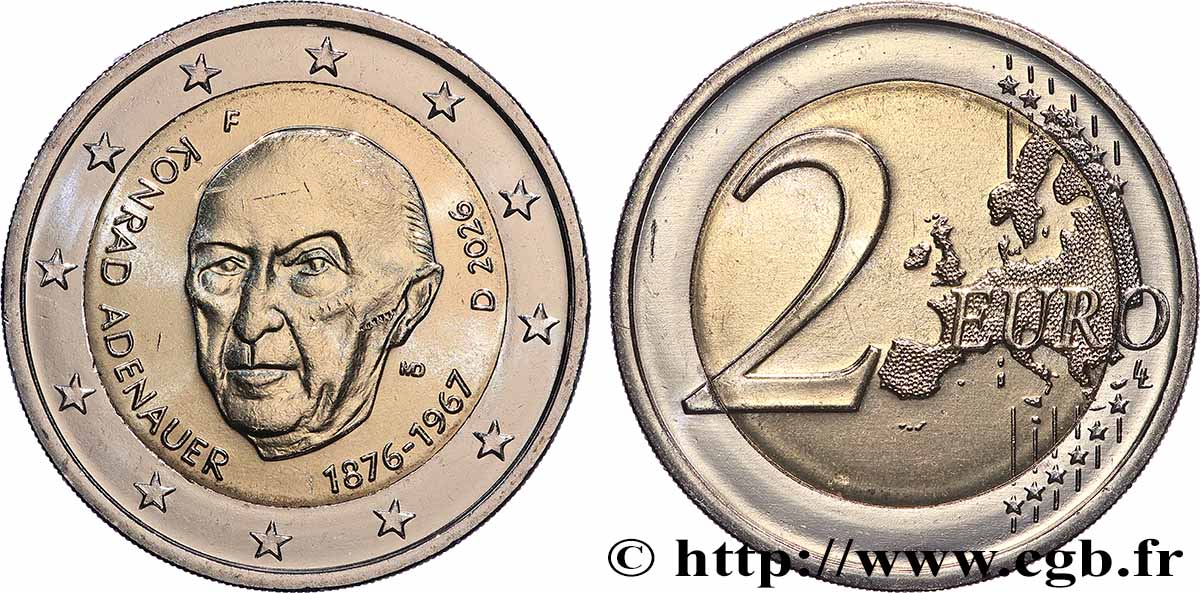 DEUTSCHLAND 2 Euro 150 ANS DE KONRAD ADENAUER - Stuttgart - F  2026