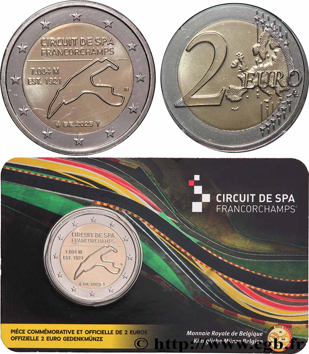 BELGIQUE Coin-card 2 Euro CIRCUIT DE SPA-FRANCORCHAMPS - Version française 2025 FDC