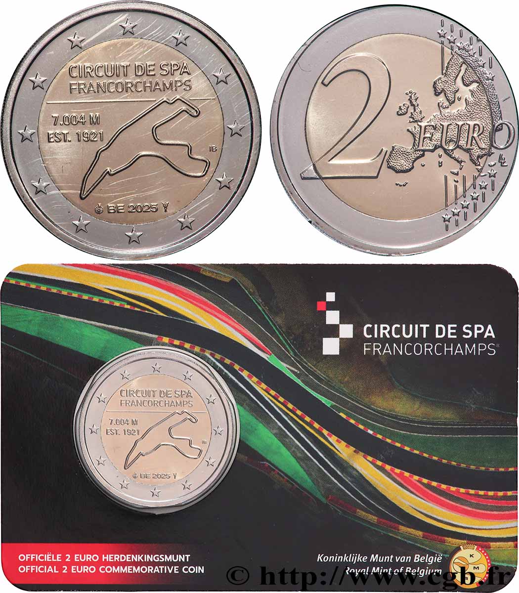 BELGIQUE Coin-card 2 Euro CIRCUIT DE SPA-FRANCORCHAMPS - Version flamande 2025 FDC