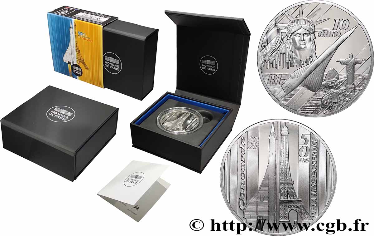 FRANCE BELLE EPREUVE 10 Euro 50 ANS DE LA MISE EN SERVICE DU CONCORDE 2026 BE