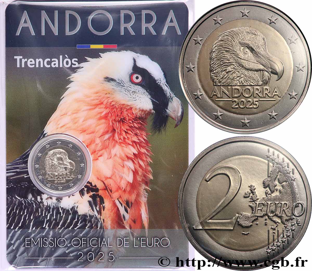ANDORRA Coin-card 2 Euro GYPAETE BARBU 2025 BU