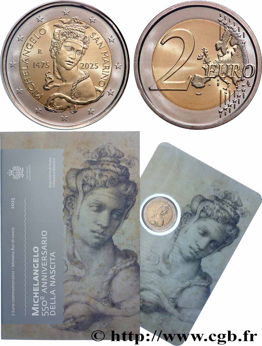 RÉPUBLIQUE DE SAINT- MARIN Blister BU 2 Euro MICHEL-ANGE 2025 BU