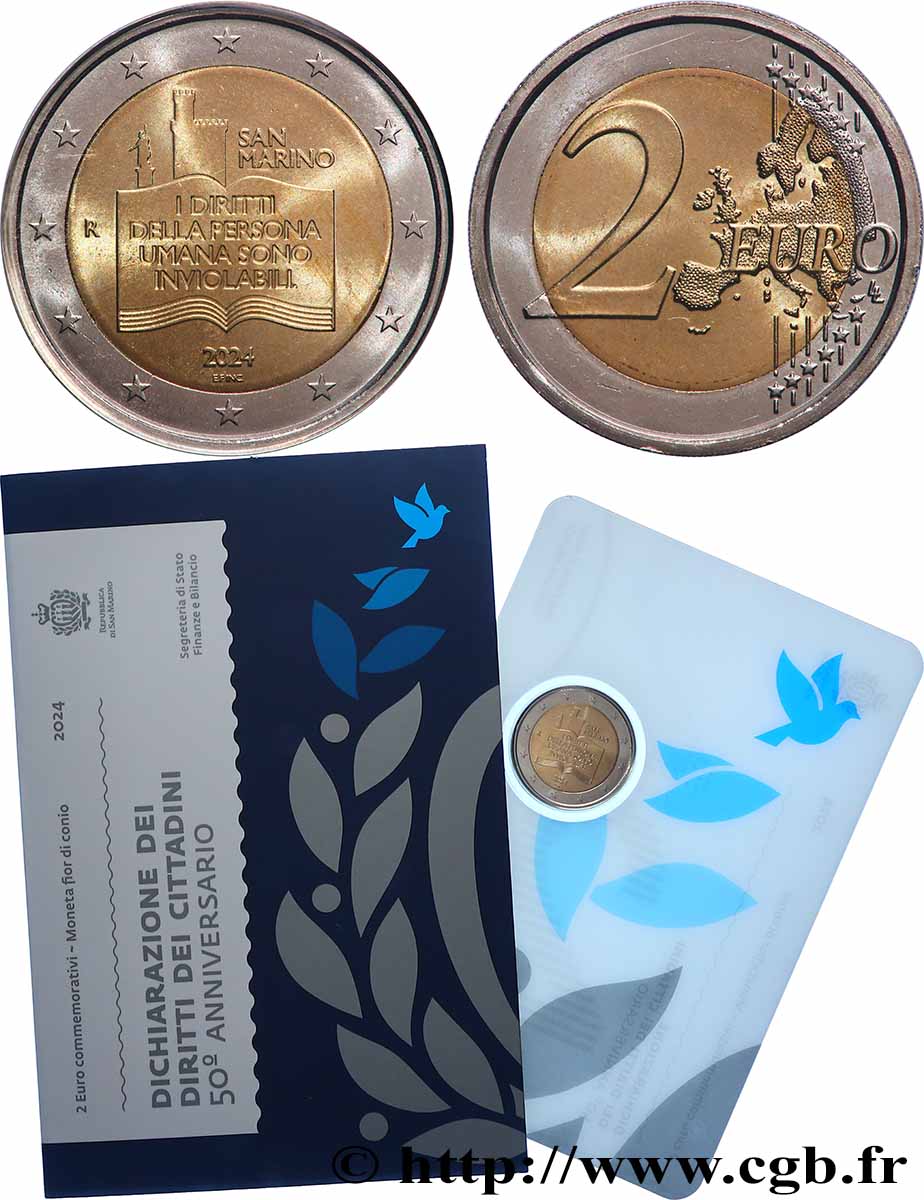 SAN MARINO Blister BU 2 Euro DÉCLARATION DES DROITS DES CITOYENS 2024 Brilliant Uncirculated