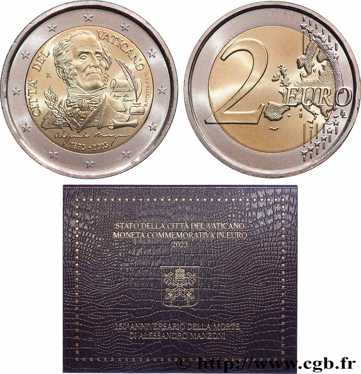 VATICAN 2 Euro 150e ANNIVERSAIRE DE LA MORT D’ALESSANDRO MANZONI 2023 BU