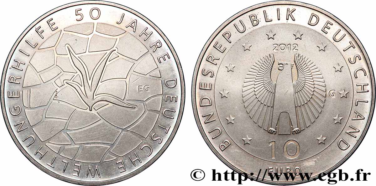 GERMANY 10 Euro CINQUANTENAIRE DE LA WELTHUNGERHILFE 2012 Proof set