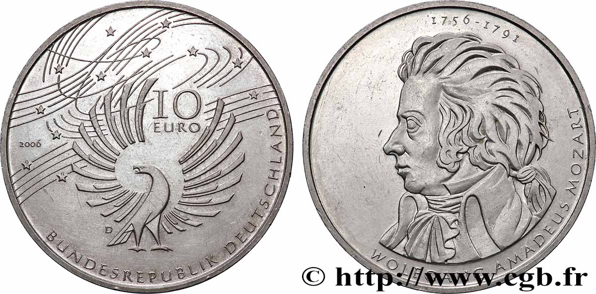ALLEMAGNE 10 Euro 250e ANNIVERSAIRE DE LA NAISSANCE DE WOLFGANG AMADEUS MOZART 2006 SPL