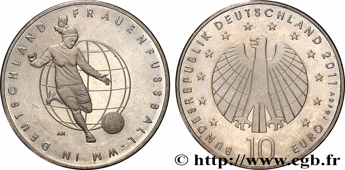 GERMANIA Belle épreuve 10 euro COUPE DU MONDE DE FOOTBALL FÉMININ tranche A 2011 BE