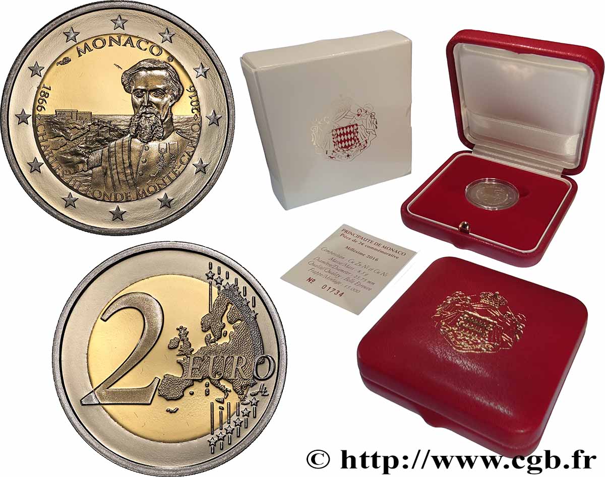 MONACO Belle Épreuve 2 Euro 150 ANS DE LA FONDATION DE MONTE-CARLO 2016