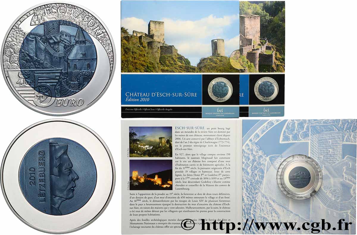 LUXEMBURGO 5 euro CHÂTEAU D’ESCH-SUR-SÛRE 2010 Prueba