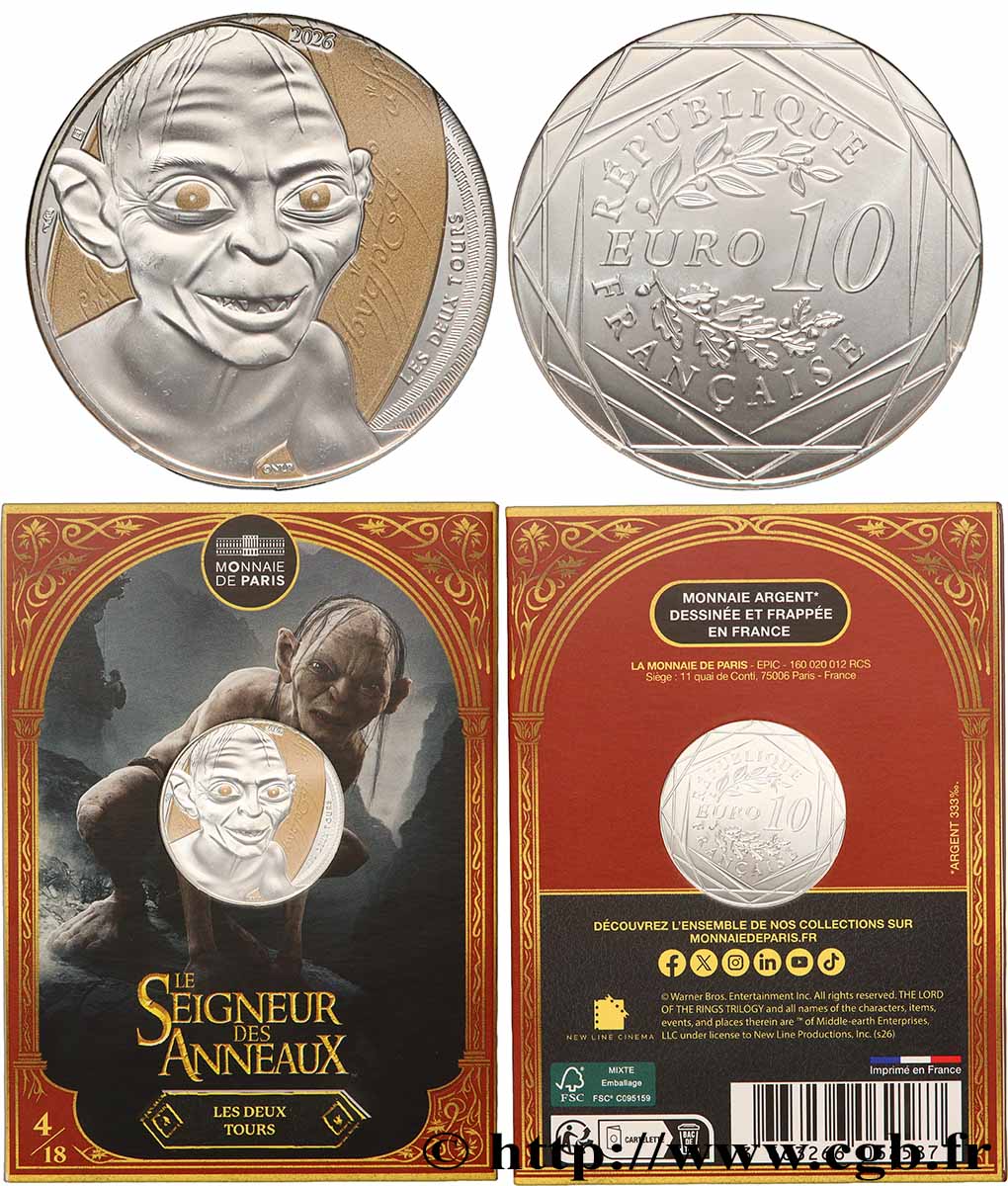 FRANCE 10 Euro LE SEIGNEUR DES ANNEAUX - GOLLUM 2026 FDC