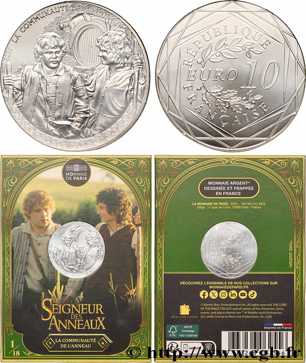 FRANCE 10 Euro LE SEIGNEUR DES ANNEAUX - FRODON ET SAM QUITTANT LA COMTÉ 2026 FDC