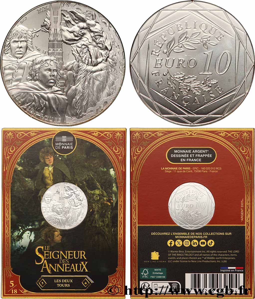 FRANCE 10 Euro LE SEIGNEUR DES ANNEAUX - MERRY, PIPPIN et SYLVEBARBE 2026 FDC