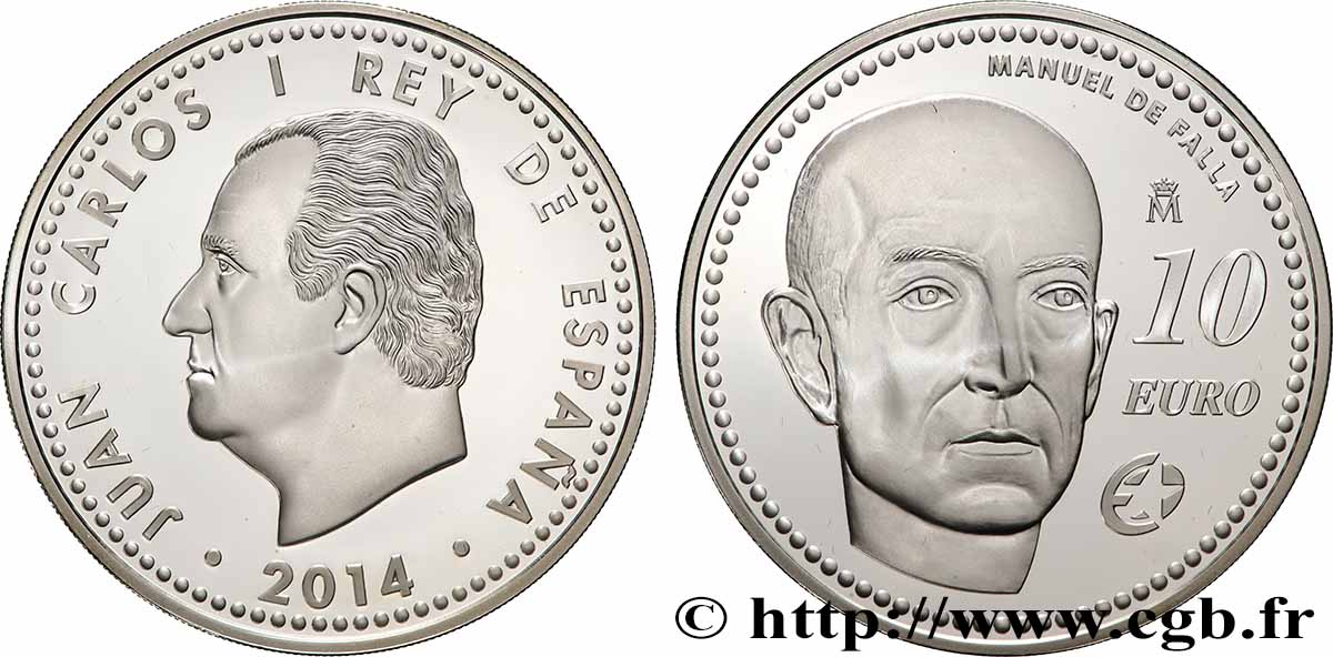ESPAGNE BELLE EPREUVE 10 Euro  Manuel de Falla 2014 BE