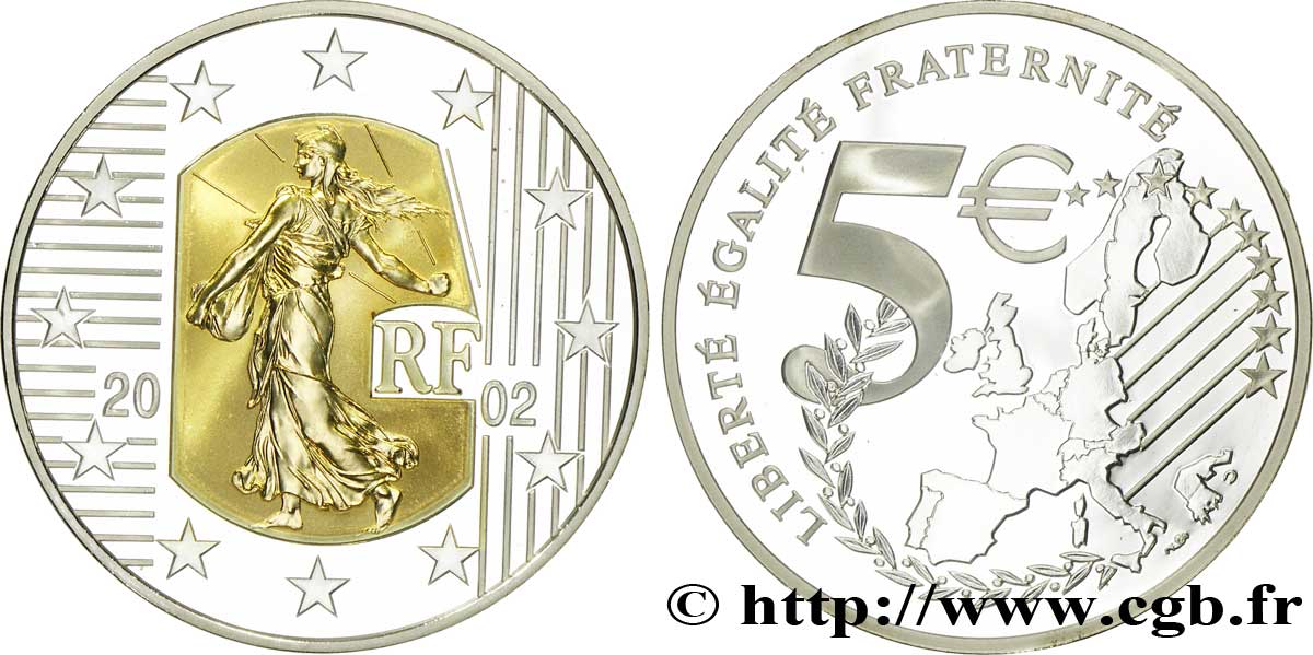 FRANKREICH Belle Épreuve 5 Euro LA SEMEUSE - MERCI LE FRANC  2002