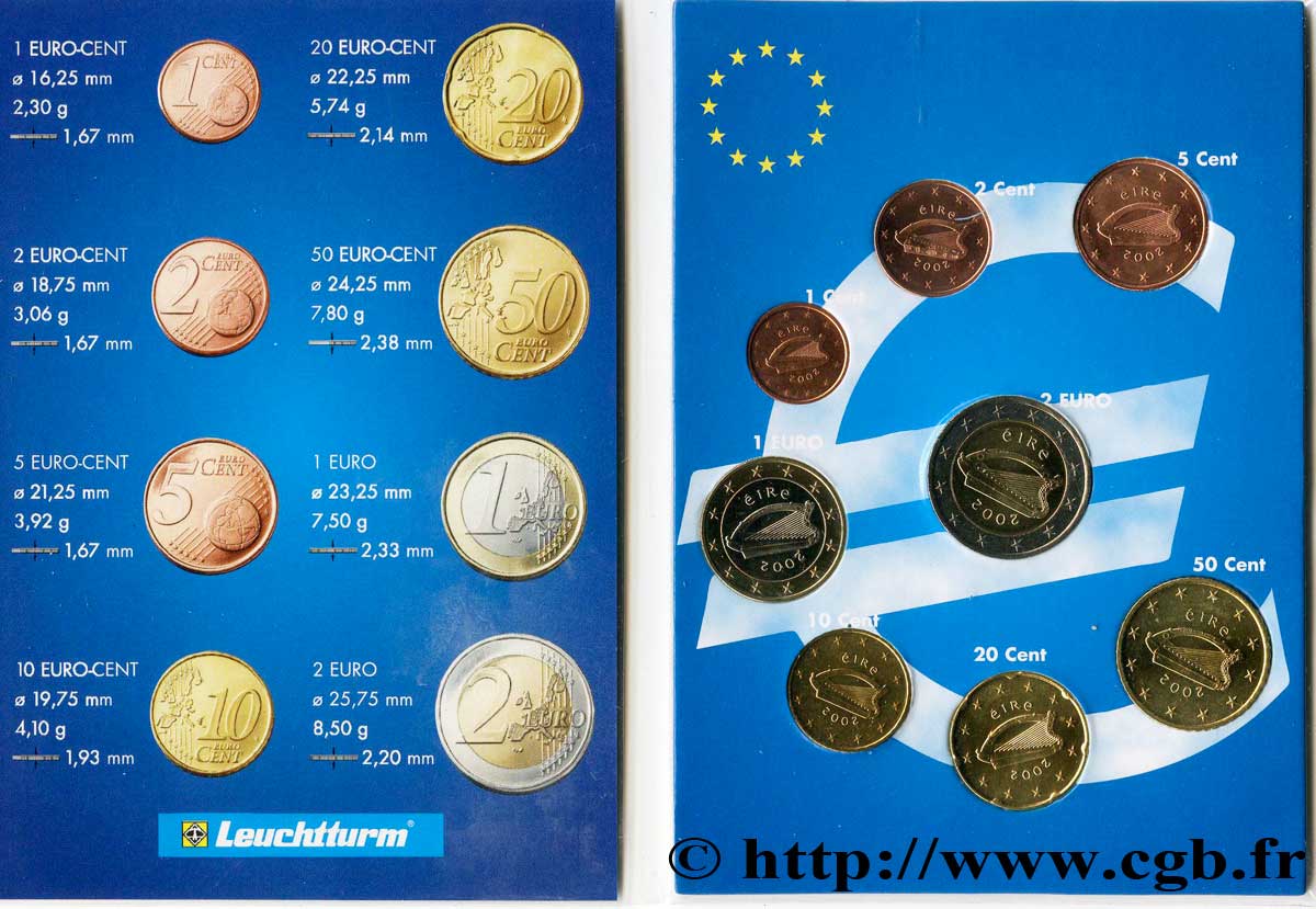 IRELAND REPUBLIC LOT DE 8 PIÈCES EURO (1 Cent - 2 Euro Harpe) 2002  Dublin-Sandyford feu_640053 Euro coins