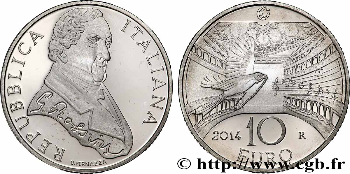 ITALIE Belle Épreuve 10 Euro GIOACCHINO ROSSINI 2014 BE