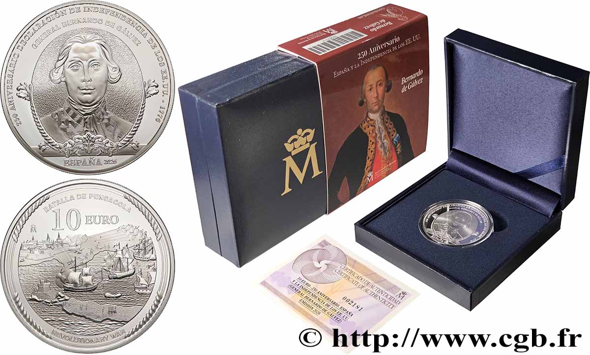 SPANIEN BELLE EPREUVE 10 Euro BERNARDO DE GALVEZ 2026