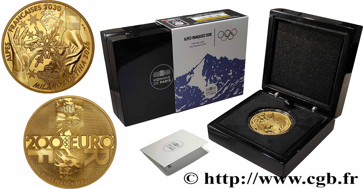 FRANCIA BELLE EPREUVE 1 oz - 200 Euro HANDOVER MILANO CORTINA 2026 / ALPES FRANÇAISES 2030 2026 Prueba