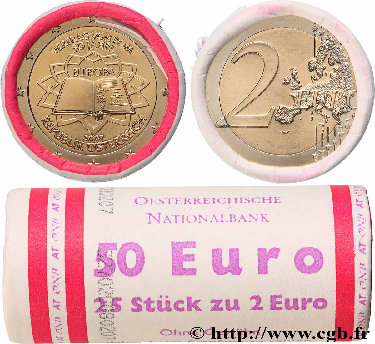 AUTRICHE Rouleau 25 x 2 Euro CINQUANTENAIRE DU TRAITÉ DE ROME  2007 SPL