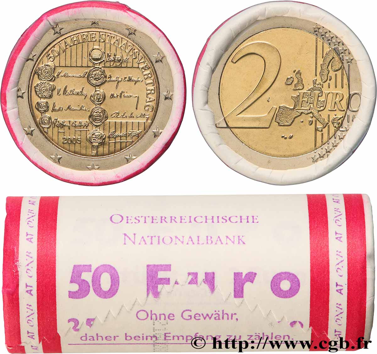 AUTRICHE Rouleau 25 x 2 Euro 50 ANS DU TRAITÉ D’ÉTAT  2005 SPL