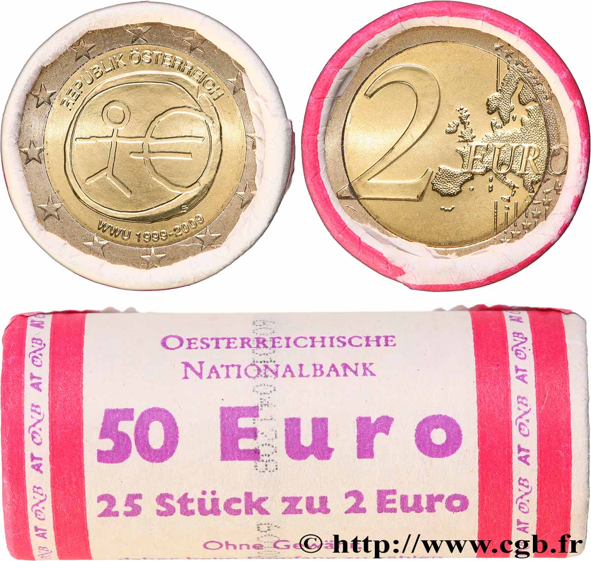 AUSTRIA Rouleau 25 x 2 Euro 10ème ANNIVERSAIRE DE L’EURO  2009 MS