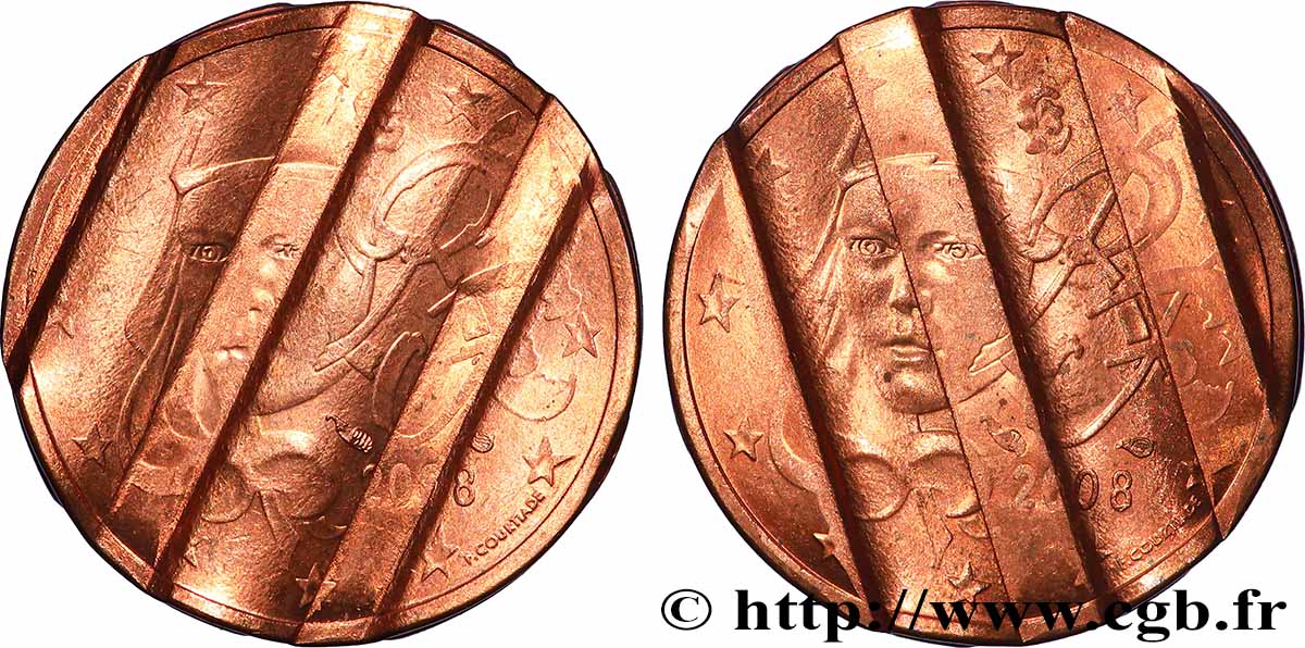FRANCE 2 Cent Nouvelle Marianne, double face nationale, difformée 2008 SPL