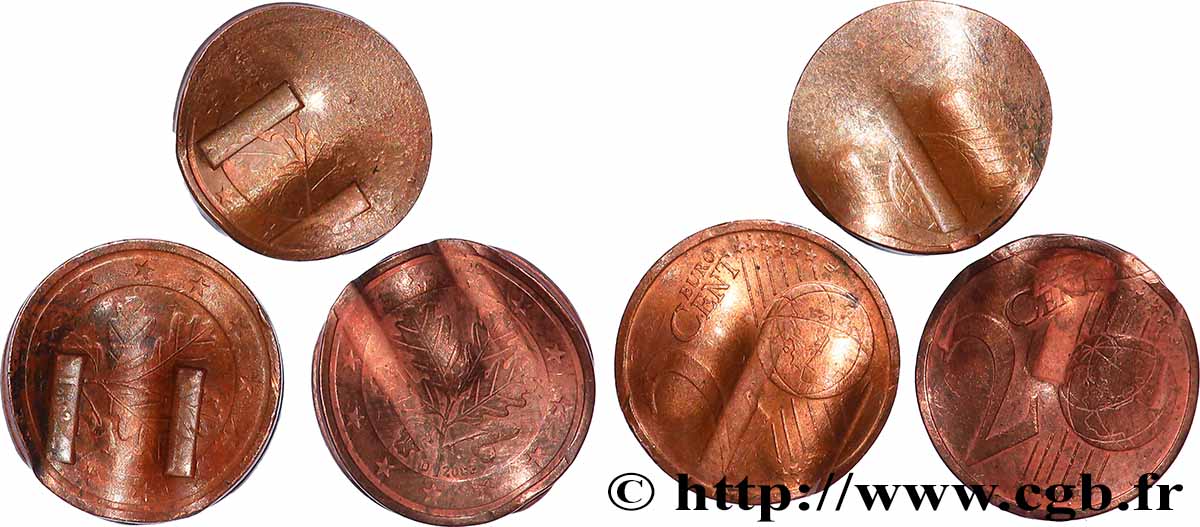 ALLEMAGNE Lot 1 Cent et 2 x 2 Cent RAMEAU DE CHÊNE difformés n.d. TTB+