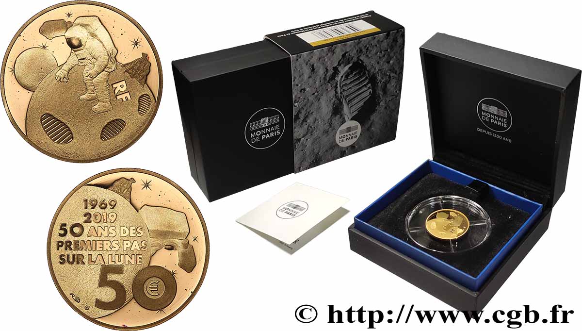 FRANCE Belle Épreuve 50 Euro PREMIER PAS SUR LA LUNE 2019 BE