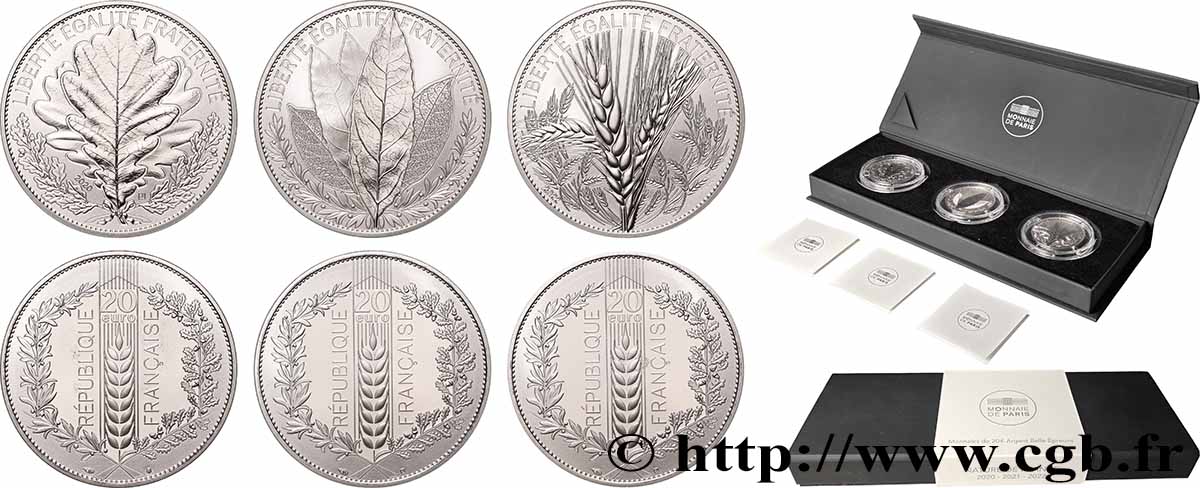 FRANCE Coffret BELLE EPREUVE 20 Euro CHÊNE, LAURIER et BLÉ 2020-2022 FDC