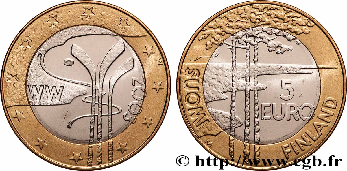 FINLANDIA 5 Euro HOCKEY SUR GLACE 2003 MS