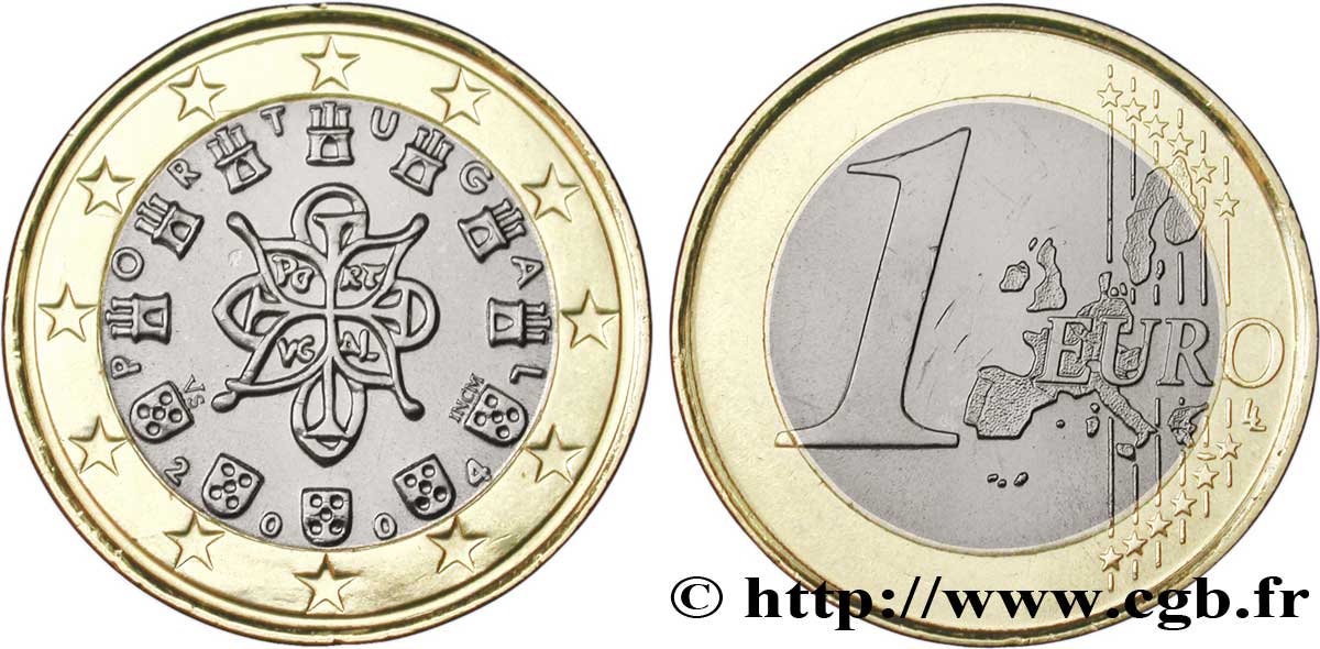 PORTOGALLO 1 Euro SCEAU ENTRELACÉ (1144) 2004 MS63
