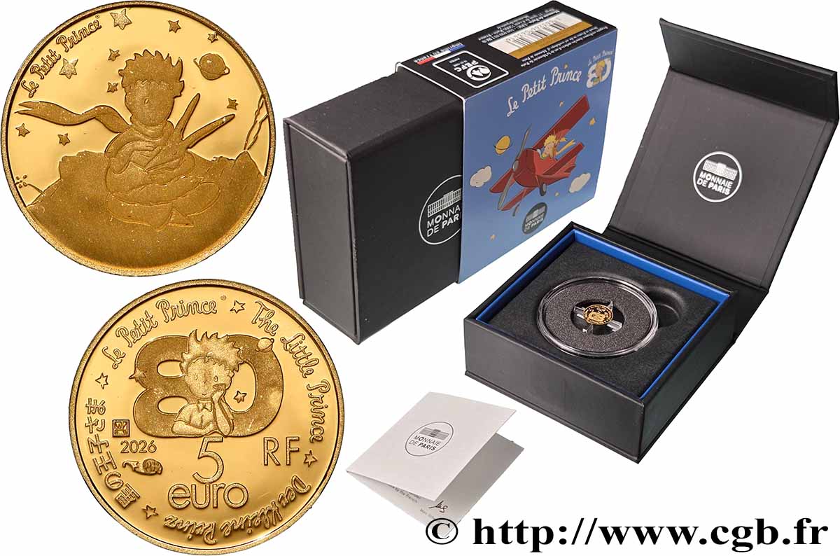 FRANCE BELLE EPREUVE 5 Euro (or) 80 ANS DU PETIT PRINCE 2026 BE