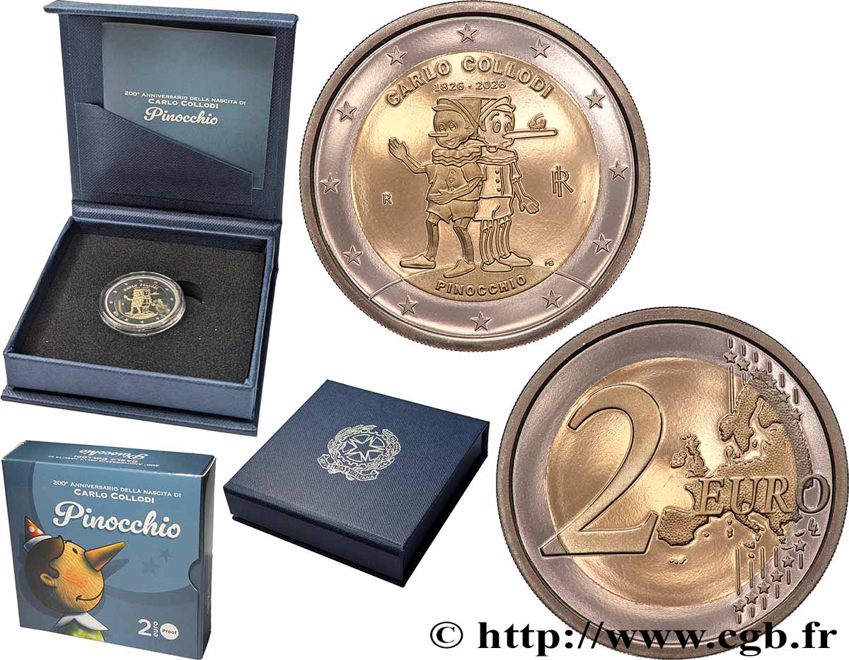 ITALIE BELLE ÉPREUVE 2 Euro LES AVENTURES DE PINOCCHIO 2026 BE