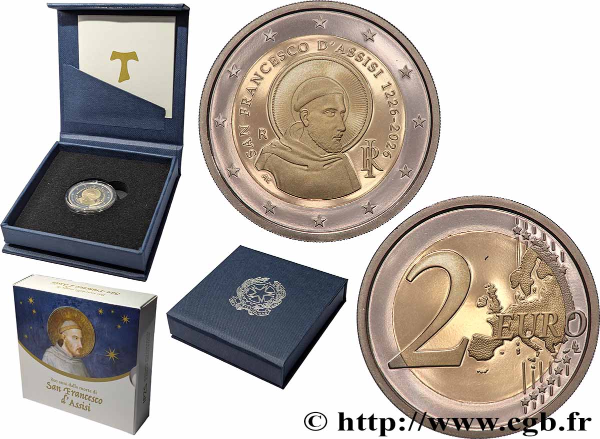ITALIE BELLE ÉPREUVE 2 Euro  SAINT FRANÇOIS D’ASSISE 2026 BE